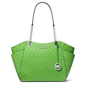 New Michael Kors Jet Set Large Logo Shoulder Bag Jungle Green
